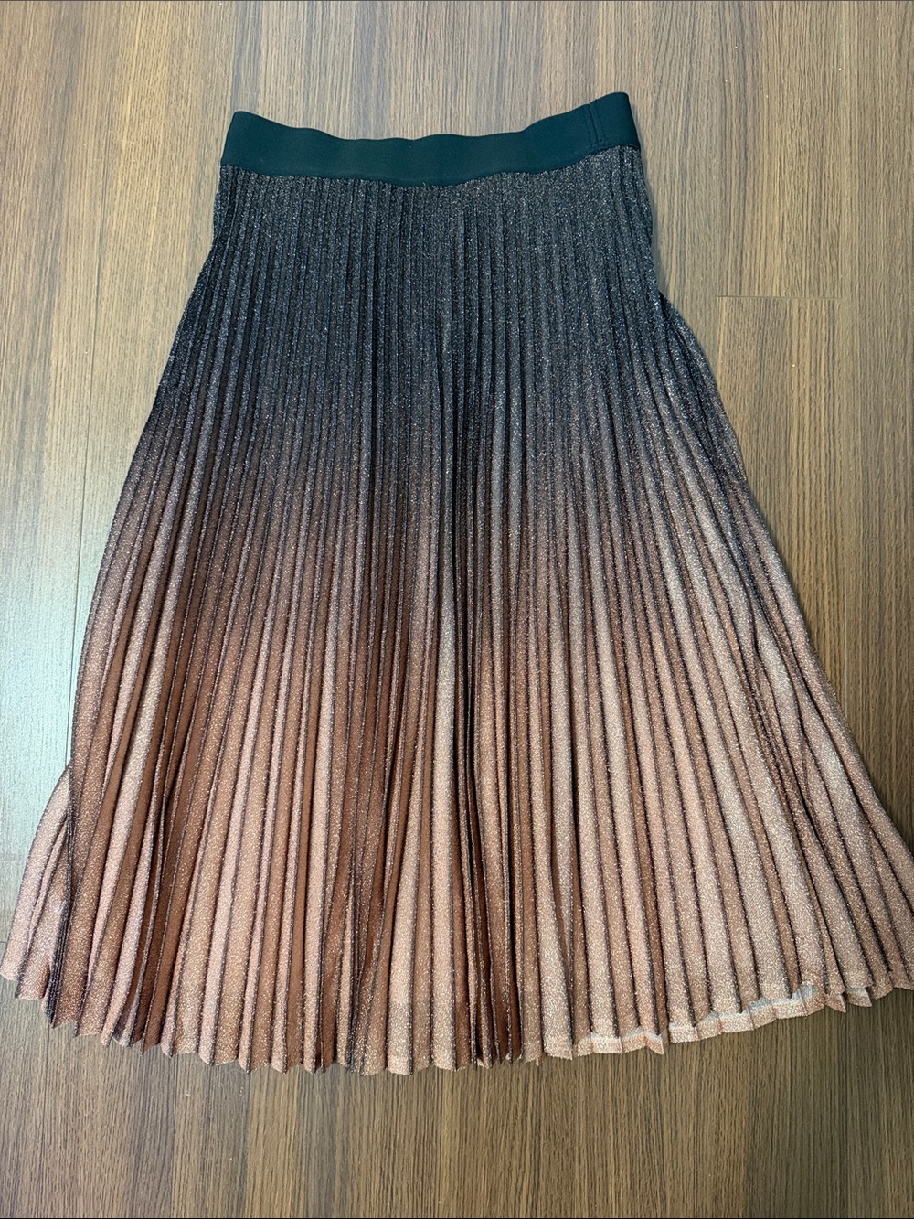 Tahari Black to Rose Gold Ombre Pleated Maxi Skirt